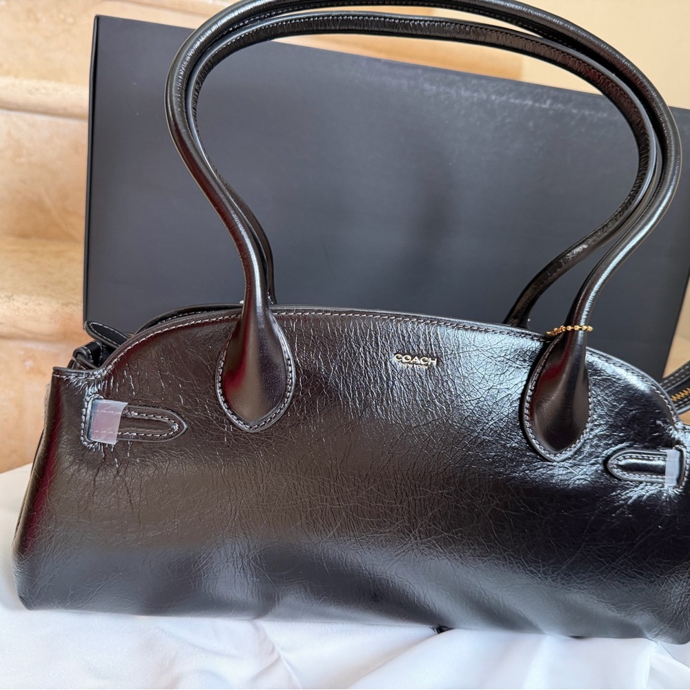 Coach Black Leather Empire Carryall 34 with Gold Logo